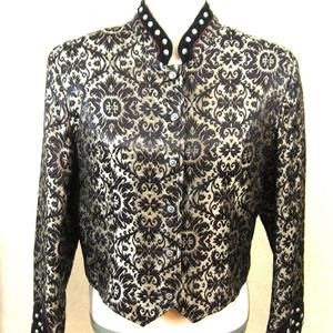 Pioneer Wear - Black Velvet Brocade Cropped Jacket Coat Studded Tuxedo Size L